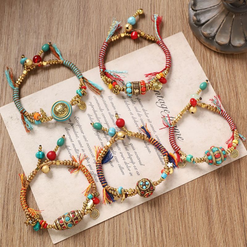 Women Accessories Nepal - Pulsera tejida Retro tibetana, cuentas de