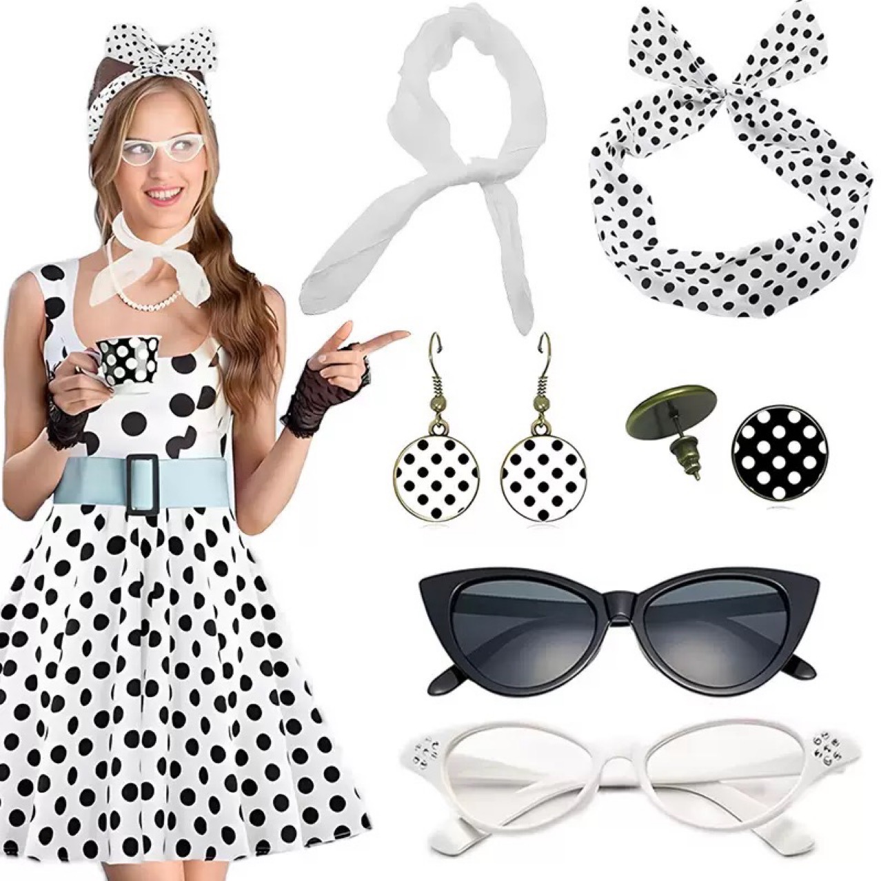 Disfraz de fiesta hippie retro - Women'S Accessories In The 1950S reseña y precio